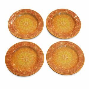 Melamine 9” Salad Plates Set Of 4 Orange Yellow Summertime  Leaf Pattern